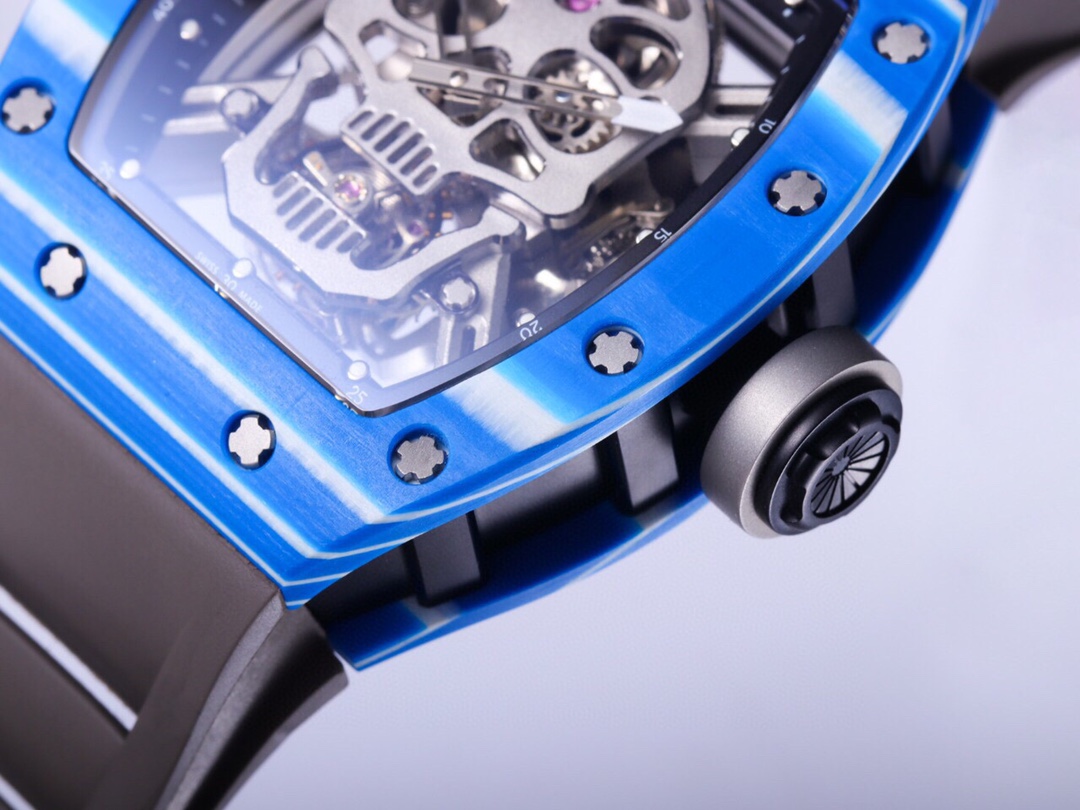 Type de barillet de montre mécanique pour hommes de mode 50/43 / 16mm cadran bleu mouvement avancé chaîne automatique jusqu'à bracelet en caoutchouc décontracté cadeau de montre de crâne super luxe