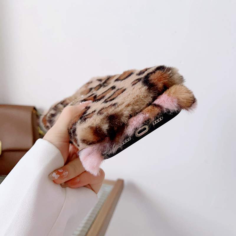 Leopard 3D Ear Custodie in pelo di coniglio genuino Samsung A53 A73 A33 5G A23 A13 A32 4G A03S S22 Ultra Plus Note 20 S21 Soft TPU Bling Diamond Fluffy Fur Bella Cute Cover telefono