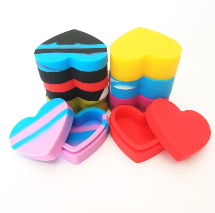 Lovely Heart Shaped Wax Container Silicone Jar 17 Ml Nonstick Herb Stash Dab Bho Oil Butane Vaporizer Cream Containers SN6824