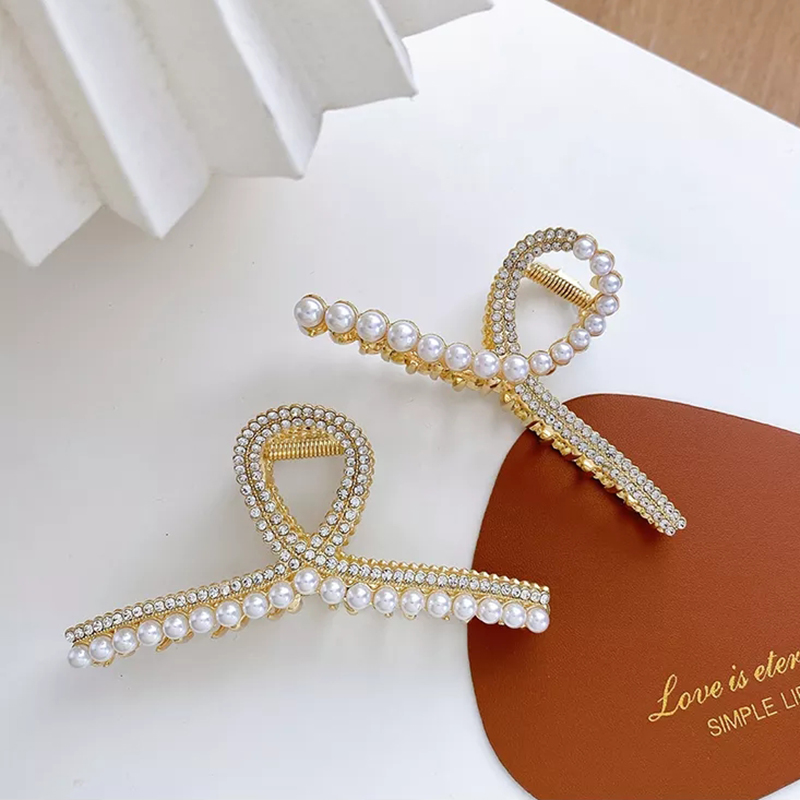 Hair Clips & Barrettes New Creative Design 11.5CM Cross Hollow Pearl Rhinestones Hair Clip Claw High-Quality Metal Shark For Woman Girls