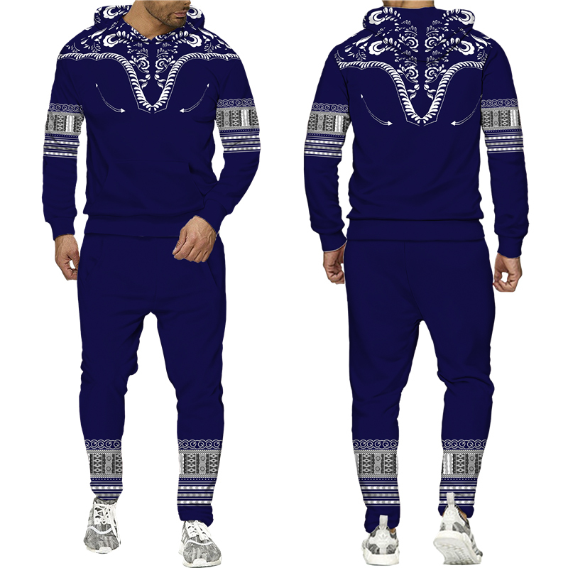 Tute da uomo African Dashiki Felpa con cappuccio / Tuta da uomo Casual 3D Stampato in stile etnico Felpa Pantaloni Set Uomo / Donna Folk-Custom Streetwear Tuta 221006