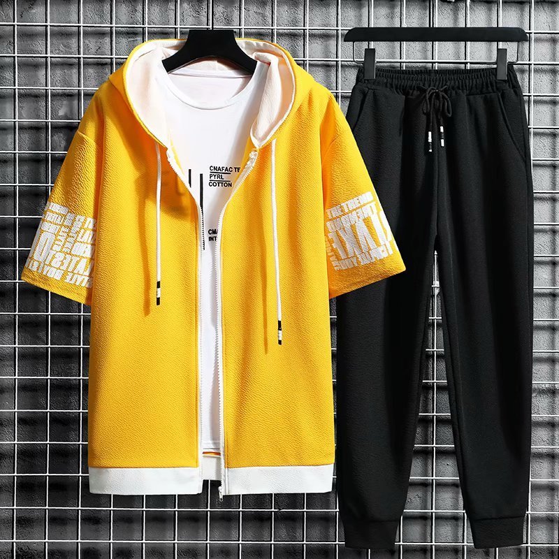 Heren tracksuits heren sets capuchon rits zipper korte mouw tops elastische taille broek mannen kleding tweedelige set Korean streetwear tracksuit heren 221006