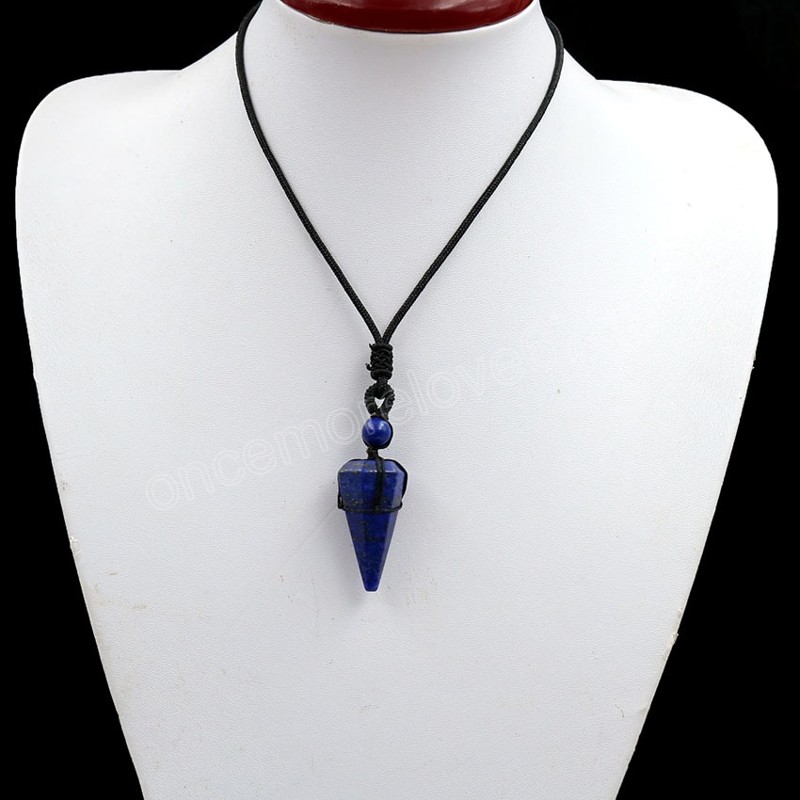 Rétro Reiki Guérison Pierre Cône Pendule Pendentif Améthystes Colliers Corde Wrap Quartz Naturel Pendentif Colliers Femme Bijoux