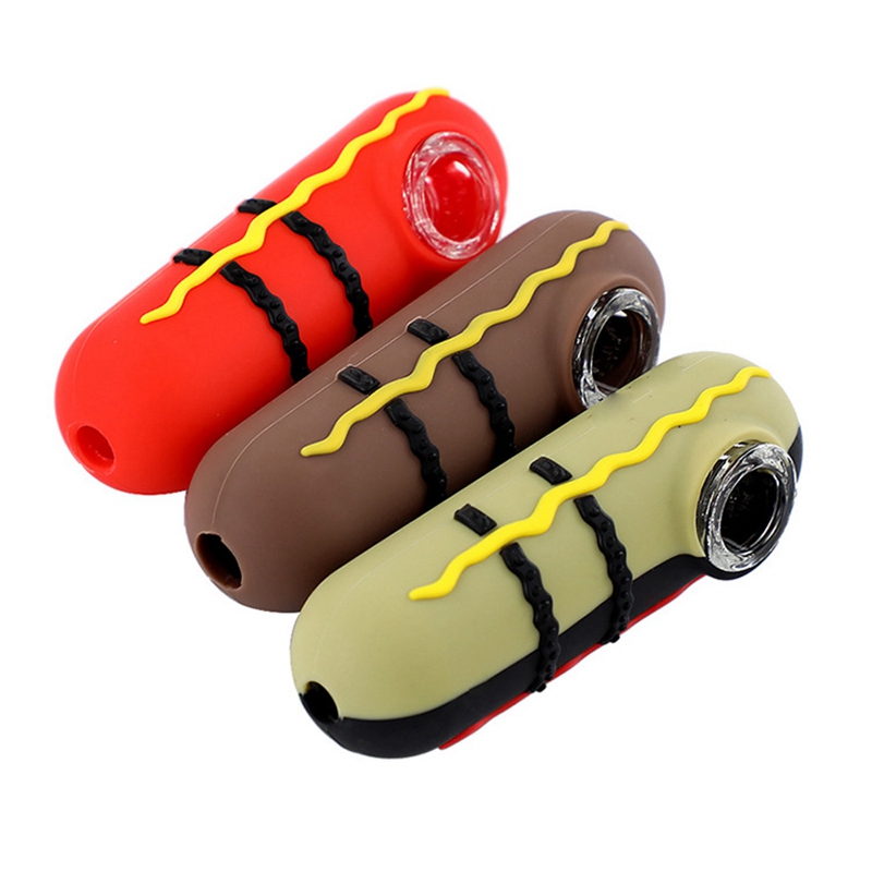 Latest Colorful Silicone Sausage Style Pipes Dry Herb Tobacco Glass Filter Bowl Handpipes Smoking Cigarette Holder Tube Portable DHL