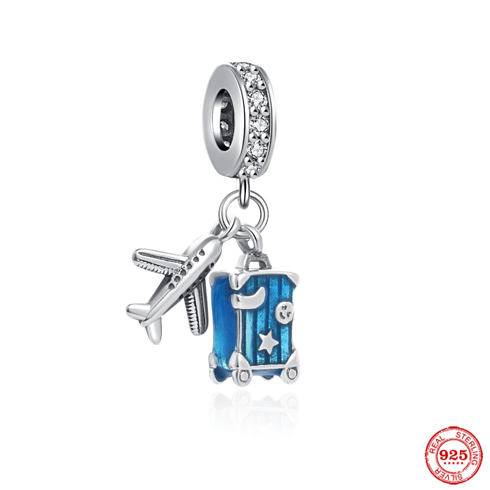 925 Argento Fit Pandora Charm 925 Bracciale Aereo Passaporto Viaggi Amuleto Ciondola Regalo Amore charms set Ciondolo Gioielli fai da te Belle perline