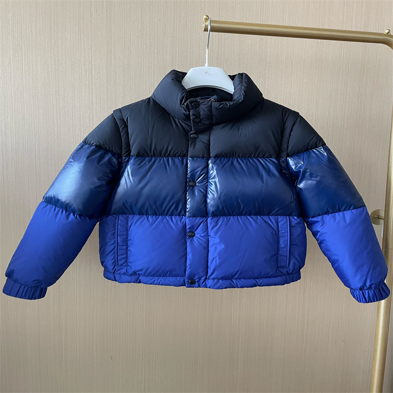 Baby Designer Kleding Coats Children's European and American Style Three-Color Splicing Collared eenvoudige geleidelijke verandering kan mouwen winter verdikte jas verwijderen