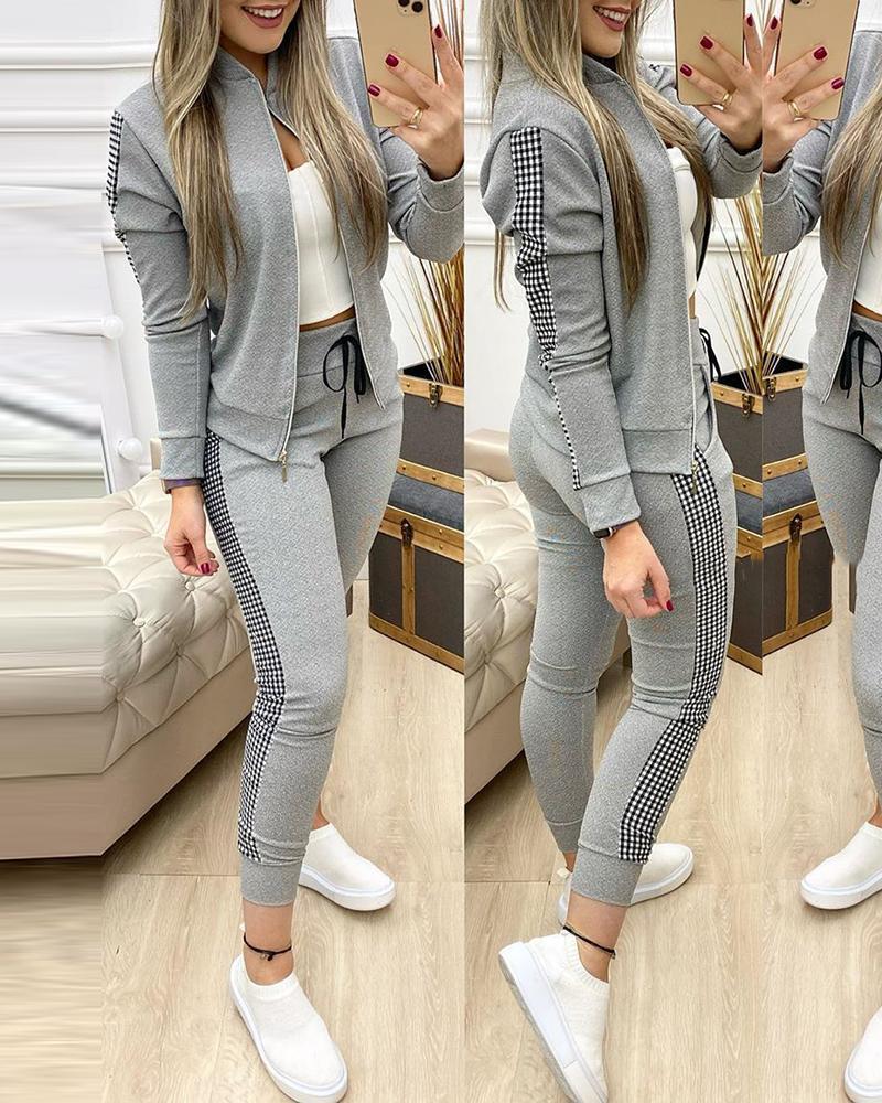 Kvinnors tvåbitar byxor Herrspår Set Woman Trouser Suits dragkedja Jacka byxor Tracksuit Women Patchwork Sportwear Casual Female Jogging Suit Plus Plus