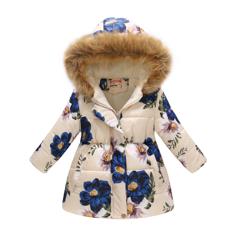 ジャケットは冬の女の子のジャケットを厚くしますファッション印刷された子供用のフード付きアウターウェアとベルベットの温かい子供コートクリスマスプレゼント221006