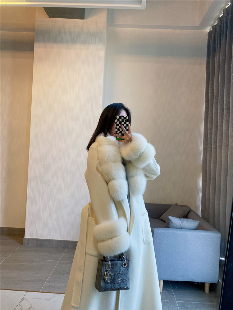 Womens Fur Faux Winter Jacket Long Cashmere Wool Blend Real Coat Natural Collar Cuffs Fashion Streetwear Brand Outerwear 220930