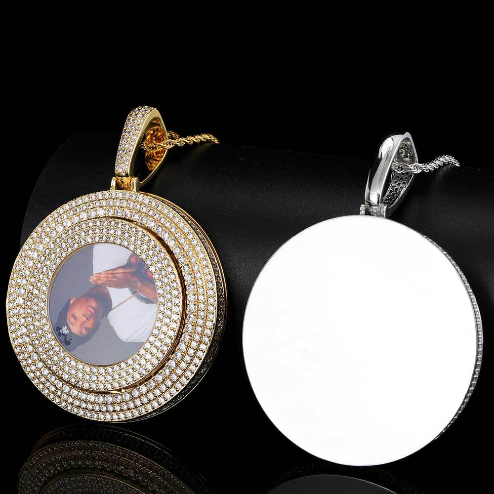 Anpassa Memorial Photo Pendant Necklace Rotatable med Bling Diamond Stone Zircon Men Women Lover Christmas Gift