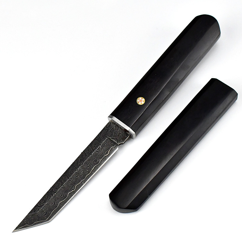 Специальное предложение C9273 Выживание Прямой нож VG10 Damascus Steel Blade Ebony со стальной ручкой с фиксированной лезвия охотничьи ножи, в том числе деревянные оболочки