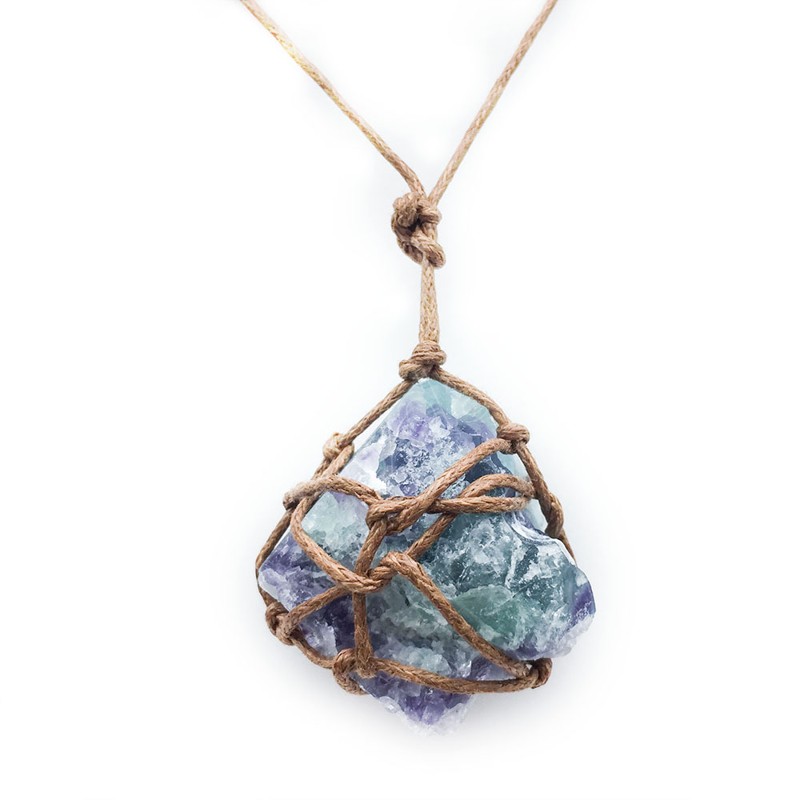 Collier ras du cou en pierre tressée à la main rétro collier de Quartz naturel pépites brutes colliers pendentif en Fluorite vert violet