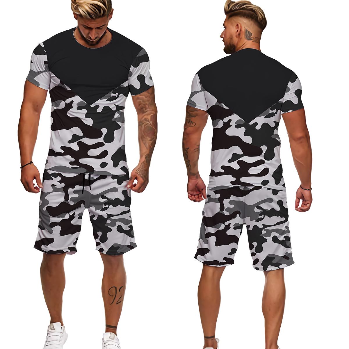 Herren-Trainingsanzüge, Sommer-Herren-Camouflage-T-Shirt/Shorts/Anzug, kurzärmlig, Street-Style, Sportbekleidung, T-Shirt, Shorts, lässig, lockere Passform, 221006