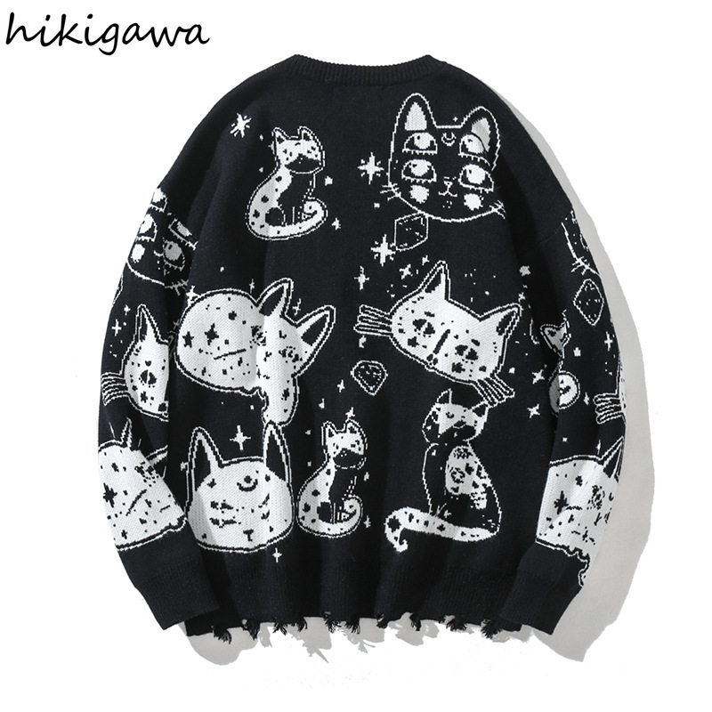 Maglioni da donna Maglione Hikigawa Donna Pullover in maglia di moda coreana Giacca Oversize Maglioni neri Streetwear Hip Top Top Cartoon Print Jumper 221006