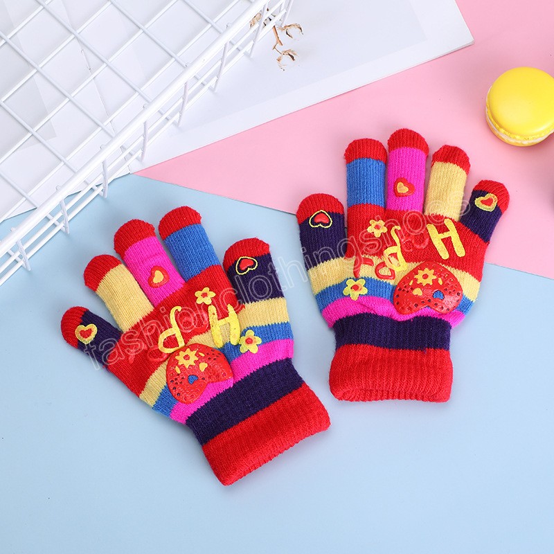 Mode lettre imprimer enfants gants colorés tricotés bébé filles garçons plein doigt gants automne hiver chaud bambin mitaines