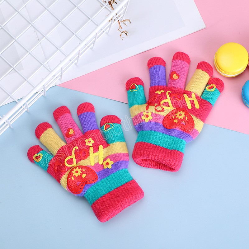 Mode lettre imprimer enfants gants colorés tricotés bébé filles garçons plein doigt gants automne hiver chaud bambin mitaines