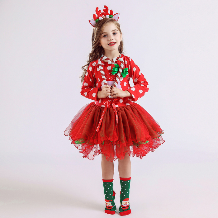 Girls Dresses Baby Girls Polkadot Christmas Dresses Santa Claus Long Sleeve Winter Red Xmas Party Princess Dress Cute Kids Prom Gown 2201006