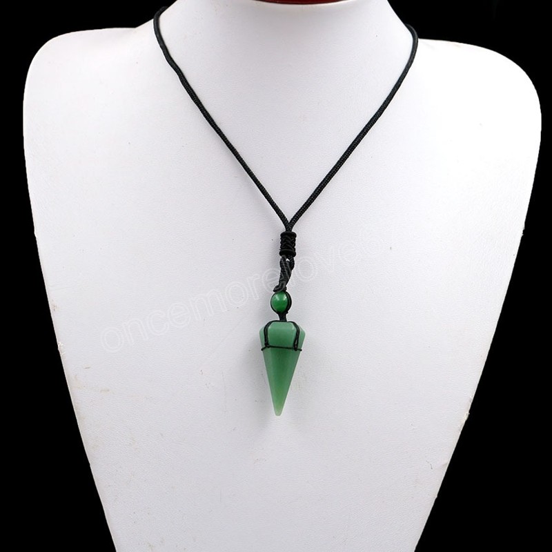 Rétro Reiki Guérison Pierre Cône Pendule Pendentif Améthystes Colliers Corde Wrap Quartz Naturel Pendentif Colliers Femme Bijoux