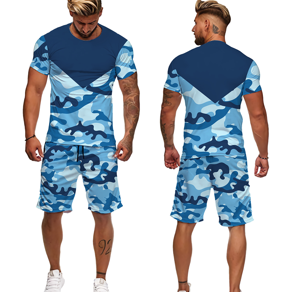 Herren-Trainingsanzüge, Sommer-Herren-Camouflage-T-Shirt/Shorts/Anzug, kurzärmlig, Street-Style, Sportbekleidung, T-Shirt, Shorts, lässig, lockere Passform, 221006