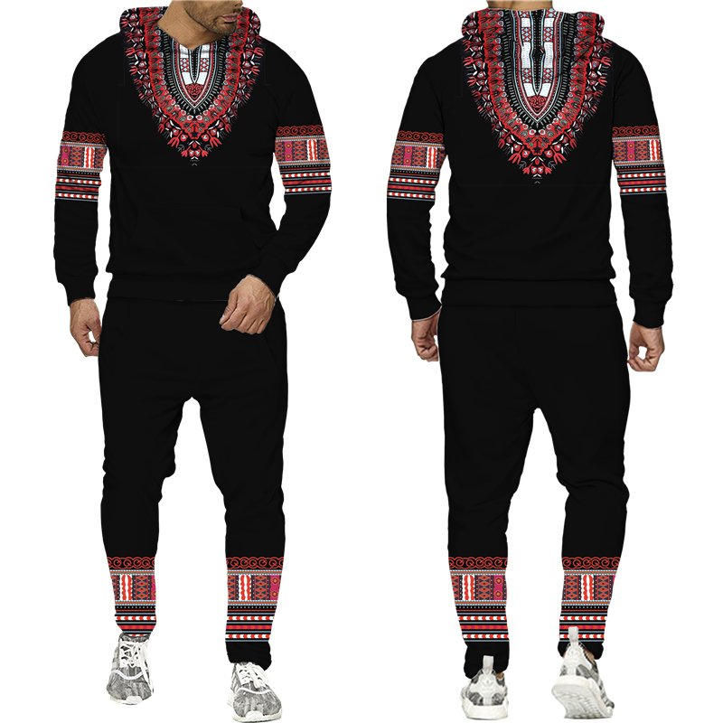 Tute da uomo African Dashiki Felpa con cappuccio / Tuta da uomo Casual 3D Stampato in stile etnico Felpa Pantaloni Set Uomo / Donna Folk-Custom Streetwear Tuta 221006