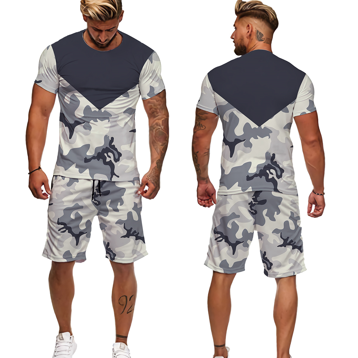 Herren-Trainingsanzüge, Sommer-Herren-Camouflage-T-Shirt/Shorts/Anzug, kurzärmlig, Street-Style, Sportbekleidung, T-Shirt, Shorts, lässig, lockere Passform, 221006