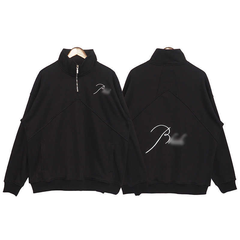 Sudaderas con capucha para hombre Rhude High Street Style Stand Collar Half Zipper Letter Bordado Patchwork Suéter para amantes en otoño e invierno