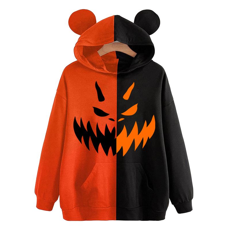 Sweats à capuche pour femmes Sweatshirts Unisexe Pumpkin Face Hoodie Halloween Orange Patchwork Costumes 221007