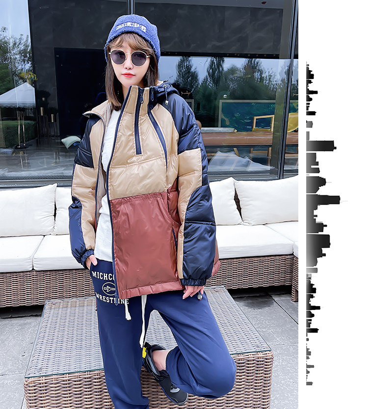 Women's Down Parkas Fashion Contrast Color Design Cotton-Padded Jacket Women Winter Coat Zipper Cotton Clothing Loose Korean Outwear Large 221007