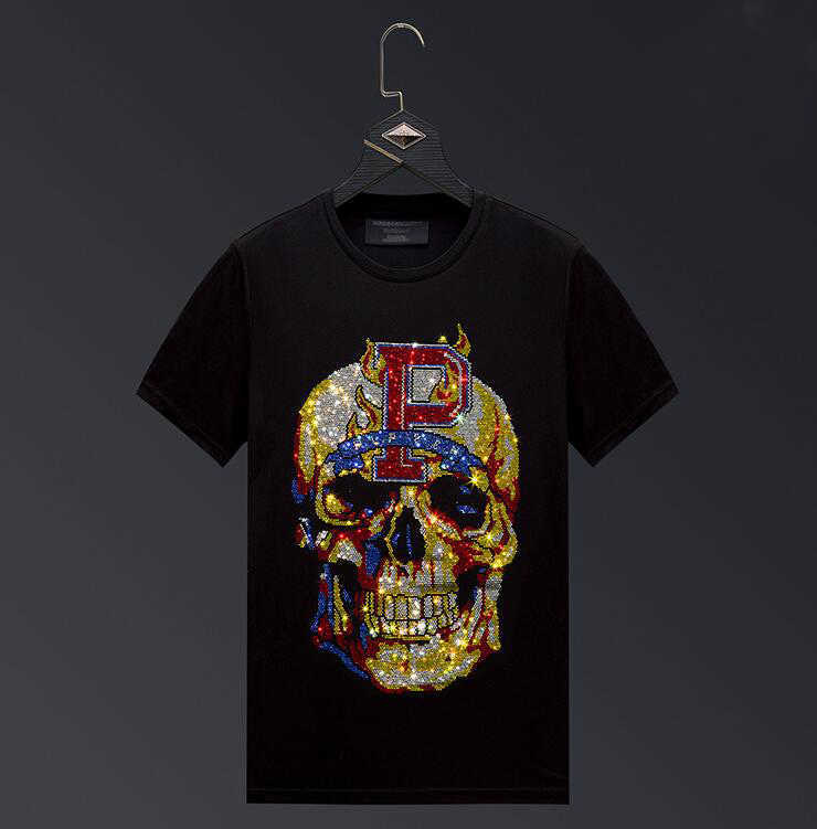 Men's T-Shirts M-5XL Skull Rhinestones T Shirts Men Summer top tees O Neck Slim fit Tshirts high quality T221006