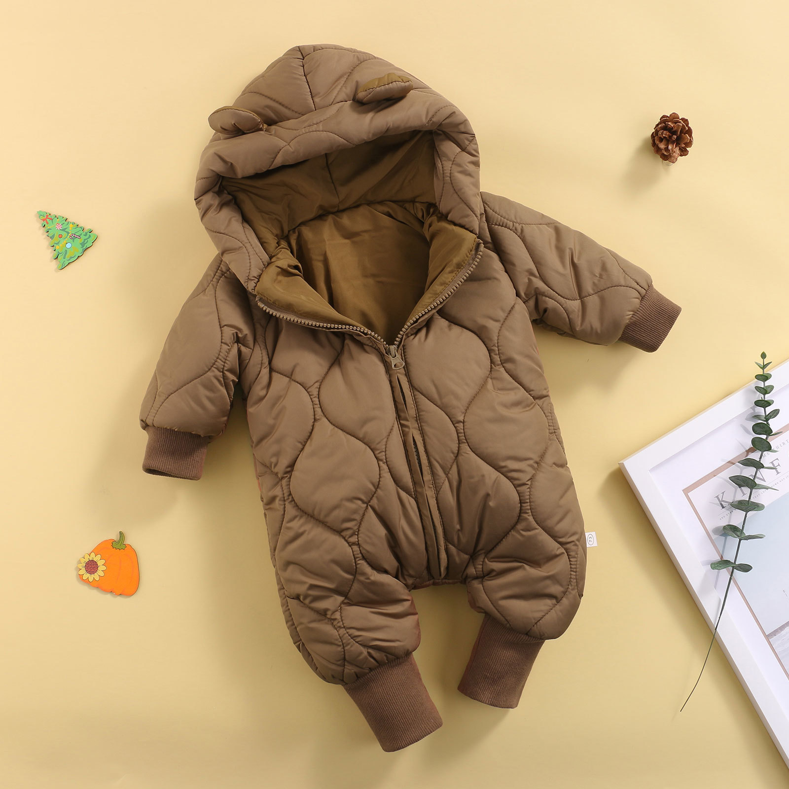 Strampler FOCUSNORM 3 Farben Winter Baby Mädchen Jungen Daunen Overall Solide Dickes Ohr Mit Kapuze Lange Ärmel Zipper Strampler Outfits 0-18M 221007