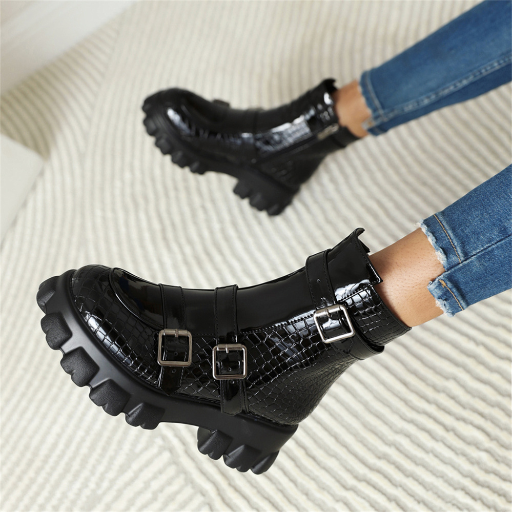 Boots 2022 With Heels Luxury Waterproof Platform Botines Mujer Plus Size Stone Grain Classic Black Comfortable Casual Shoe Women Boots 221007