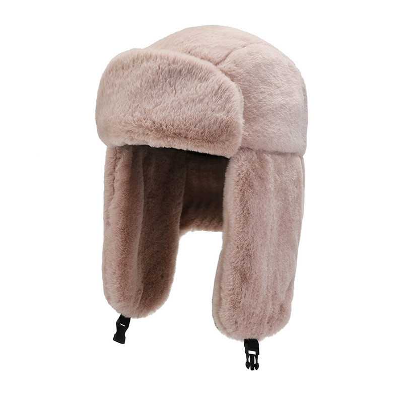 Plush Keep Warm Earflaps Solid Color Women Ride Outdoor Ushanka Unisex Autumn Winter Pilot Bomber Hat Pilot Trapper Trooper Hat