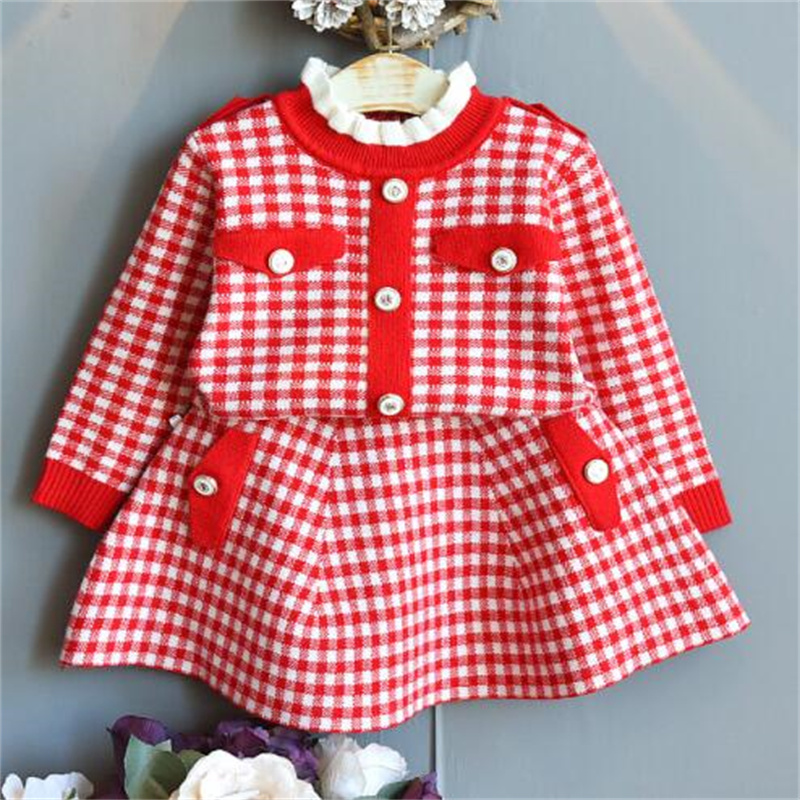 Children Girls Clothing Set Long Sleeves Knitted Sweater Princess Top And Skirt Suit Autumn Winter Kids Baby Clothes Outfit