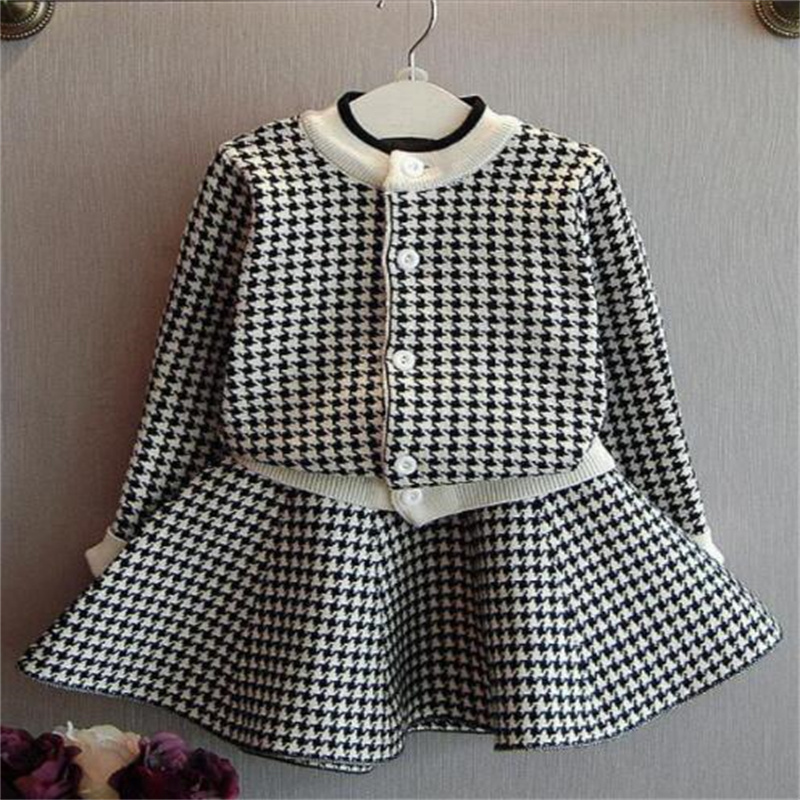 子供の女の子の服セット長袖セット編みセータープリンセストップとスカートスーツ秋の冬の子供ベビー服の服