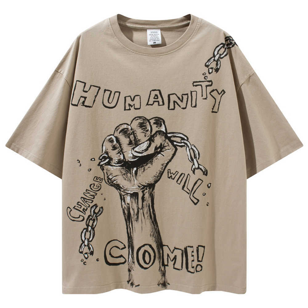 Men's T-Shirts TIDESHEC Men's Oversized T-shirt Graffiti Grip Chain Printed Short-sleeved T Shirt 2022 Summer Cotton Harajuku Men Women Top Tee T221006