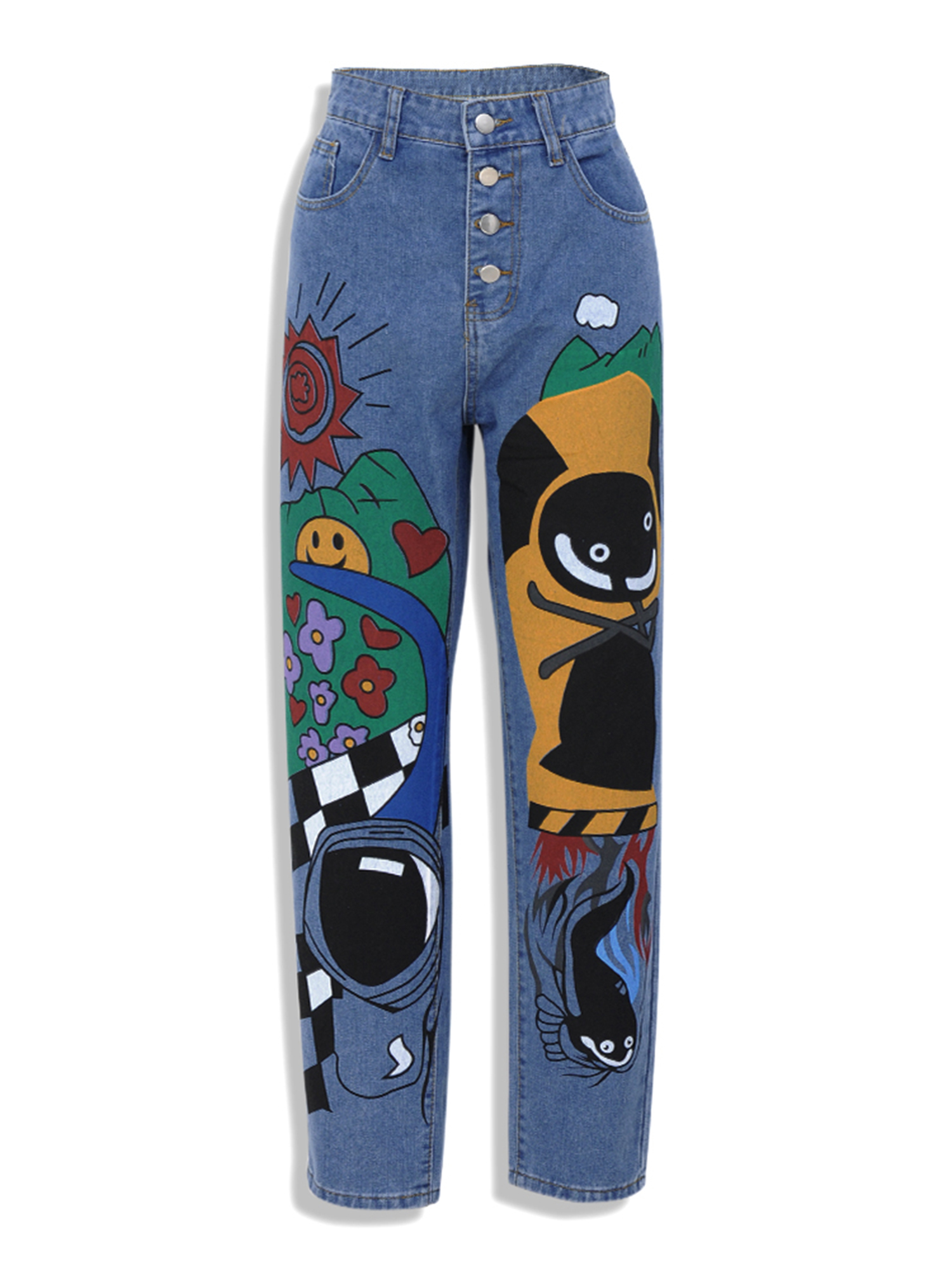 Women's Jeans Vintage Boyfriends Womens Cartoon Women Printed Casual Trousers Long Pant Female Hight Waist Denim 221007