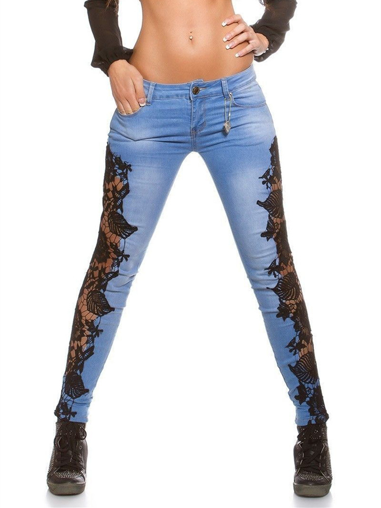 Damesjeans kanten bloemen haakholte uitholte herfst vrouwen elegante sexy denim potlood mager 221007