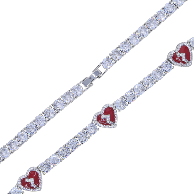 Collier de chaîne de tennis pavé de zircon cubique de 5 mm avec pendentif à breloque en forme de coeur en émail arc-en-ciel coloré Hip Hop femmes hommes bijoux cadeaux
