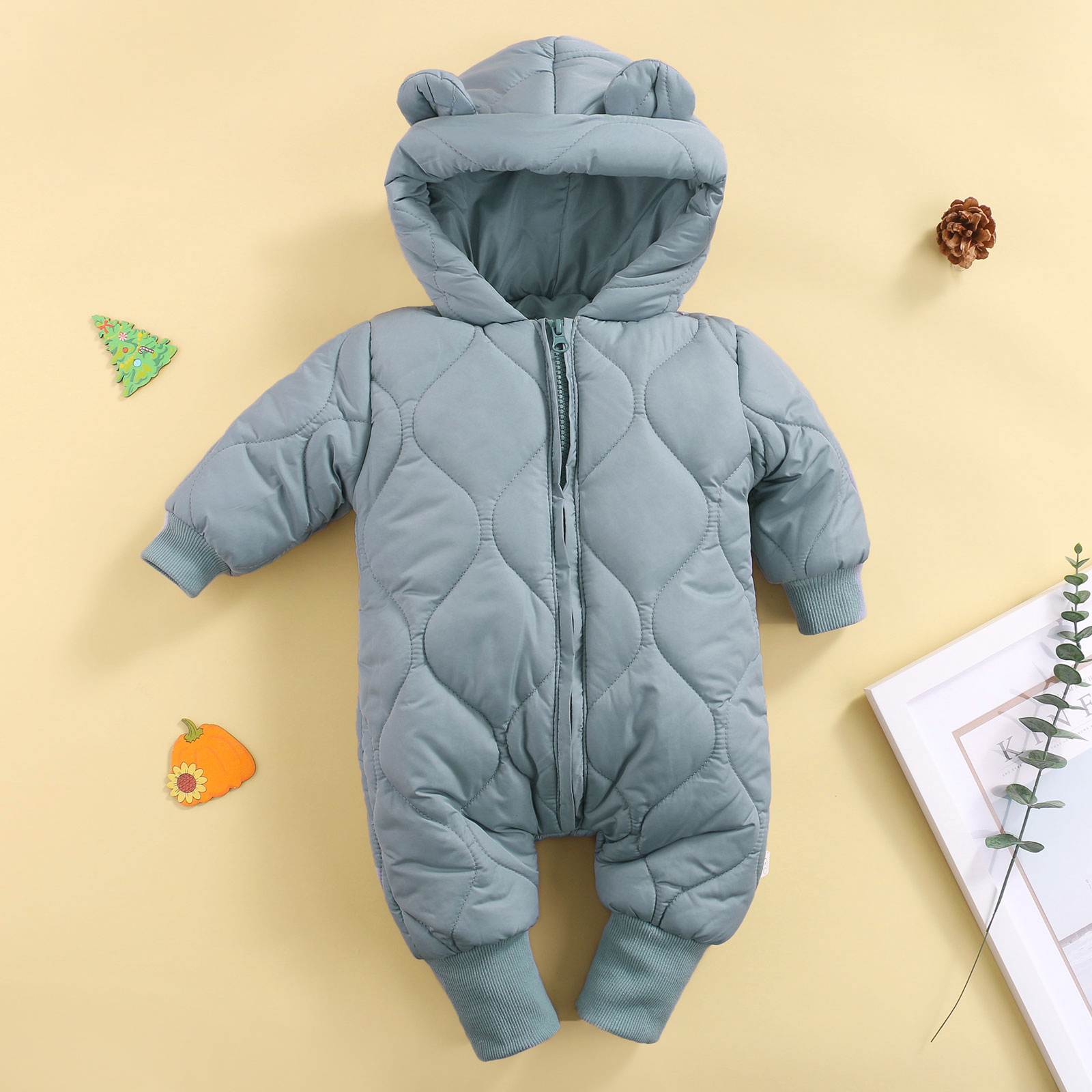 Strampler FOCUSNORM 3 Farben Winter Baby Mädchen Jungen Daunen Overall Solide Dickes Ohr Mit Kapuze Lange Ärmel Zipper Strampler Outfits 0-18M 221007