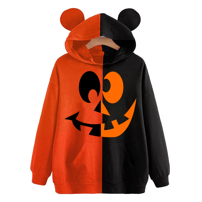 Sweats à capuche pour femmes Sweatshirts Unisexe Pumpkin Face Hoodie Halloween Orange Patchwork Costumes 221007