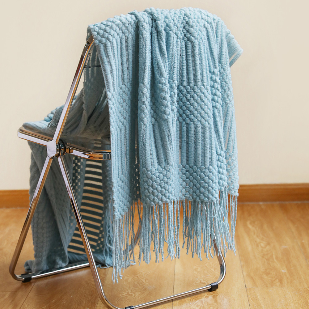 Blanket 3D Knitted With Tassel Solid Color Sofa Cover Nordic Home Decor Throw For Bed Portable Breathable Shawl 221007