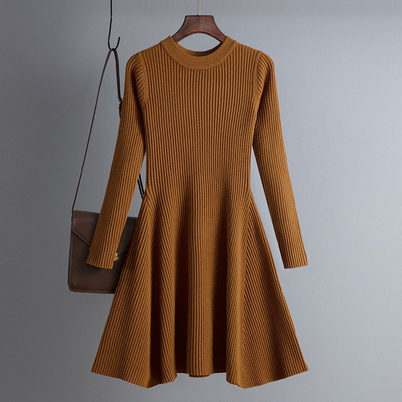 Casual Dresses Simple Basic Autumn Winter A-line tjock tröja klänning Kvinnor Elegant Knit Kvinna Slim Mini Robe Sticking Women's Clothing 221007