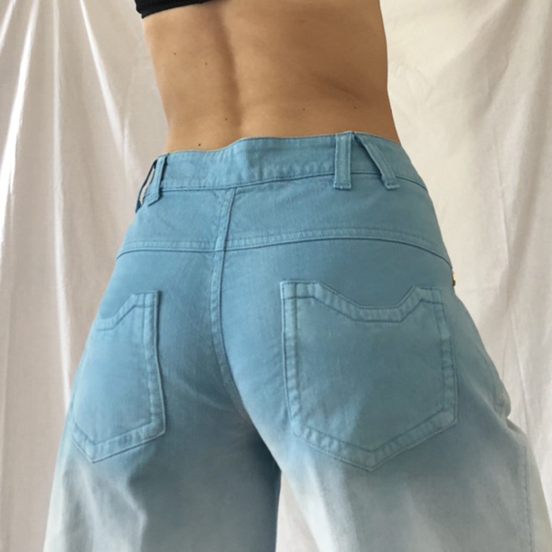 Pantaloni da donna capris jeans larghi gradiente donna blu moda y2k pantaloni a larga gamba bassa estetica harajuku streetwear casual streetwear denim cargo 221007