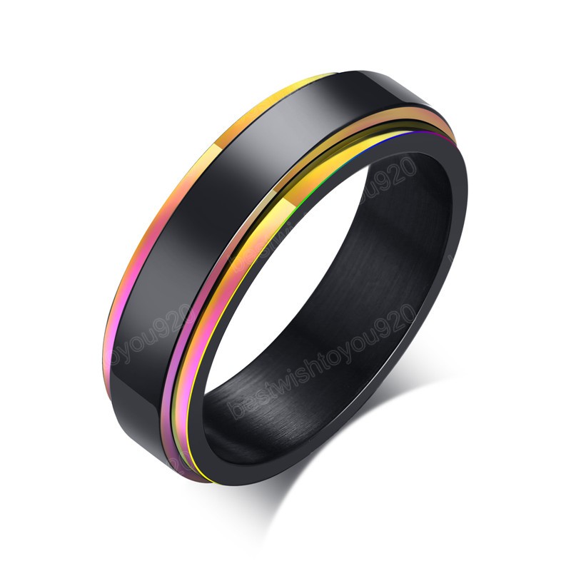 Fashion Simple Colorful Stainless Steel Spinner Ring for Women and Men Vinatge Wedding Jewelry Gifts