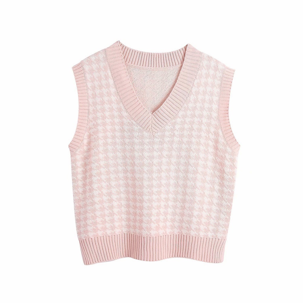 Women's Knits Tees Ladies Oversized Houndstooth Knitted Vest Sweater Women Pullover Sleeveless Side Vents Female Waistcoat Women Sweater Chic Tops 221007