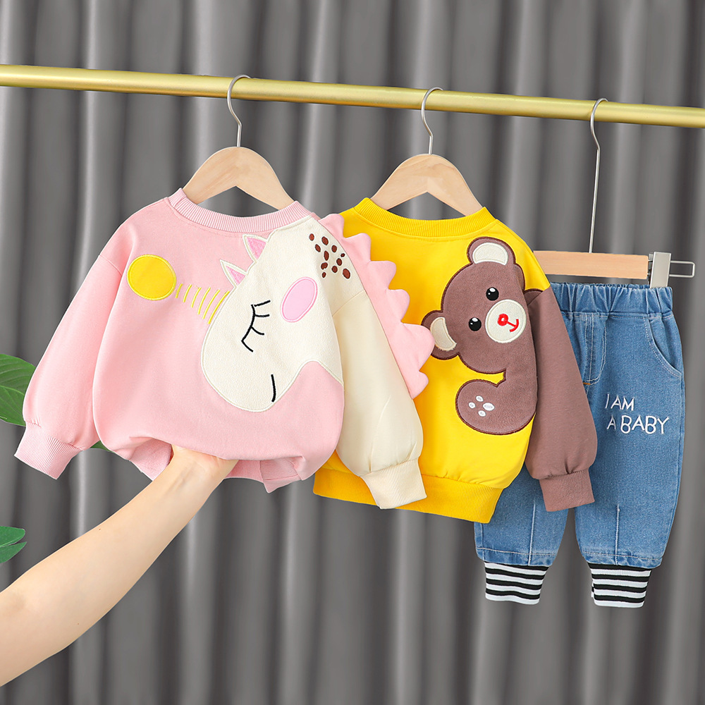 Clothing Sets 1 2 3 4 Years Autumn Childrenswear Fashion Baby Girls Clothing Set Cartoon top jeans Two-piece Suit Kids Toddler Clothes 221007