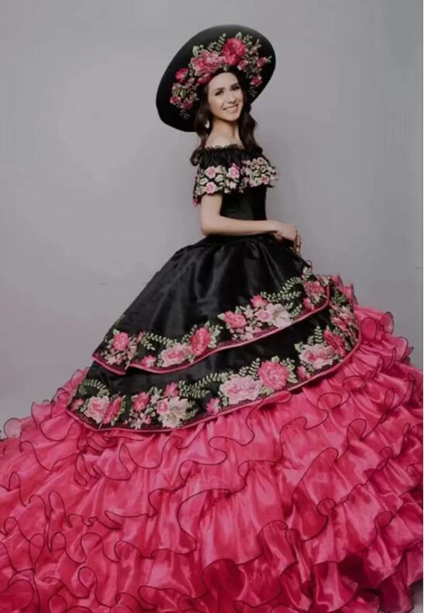 Abiti Da Cerimonia Mexikanische Quinceanera Kleider Puffy Organza Rock Süßes 16 Kleid Blumenapplikationen Vestidos De 15 Jahre