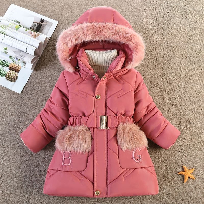 Down Coat 4 5 6 8 10 Years Winter Girls Jackets Keep Warm Fashion Fur Collar Princess Coat Hooded Zipper Windproof Outerwear Kids Clothes 221007