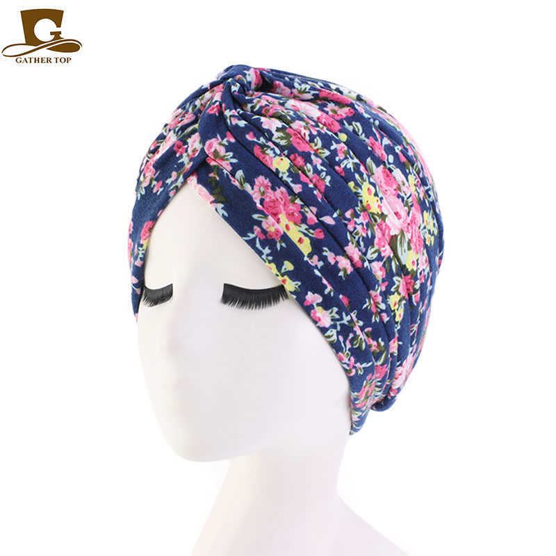 Bandeaux Nouveau coton imprimé floral Turban Chapeau Bandana Écharpe Cancer Chimiothérapie Chimio Bonnets Headwrap Caps Sleep Cap Inner hijabs turbante T221007