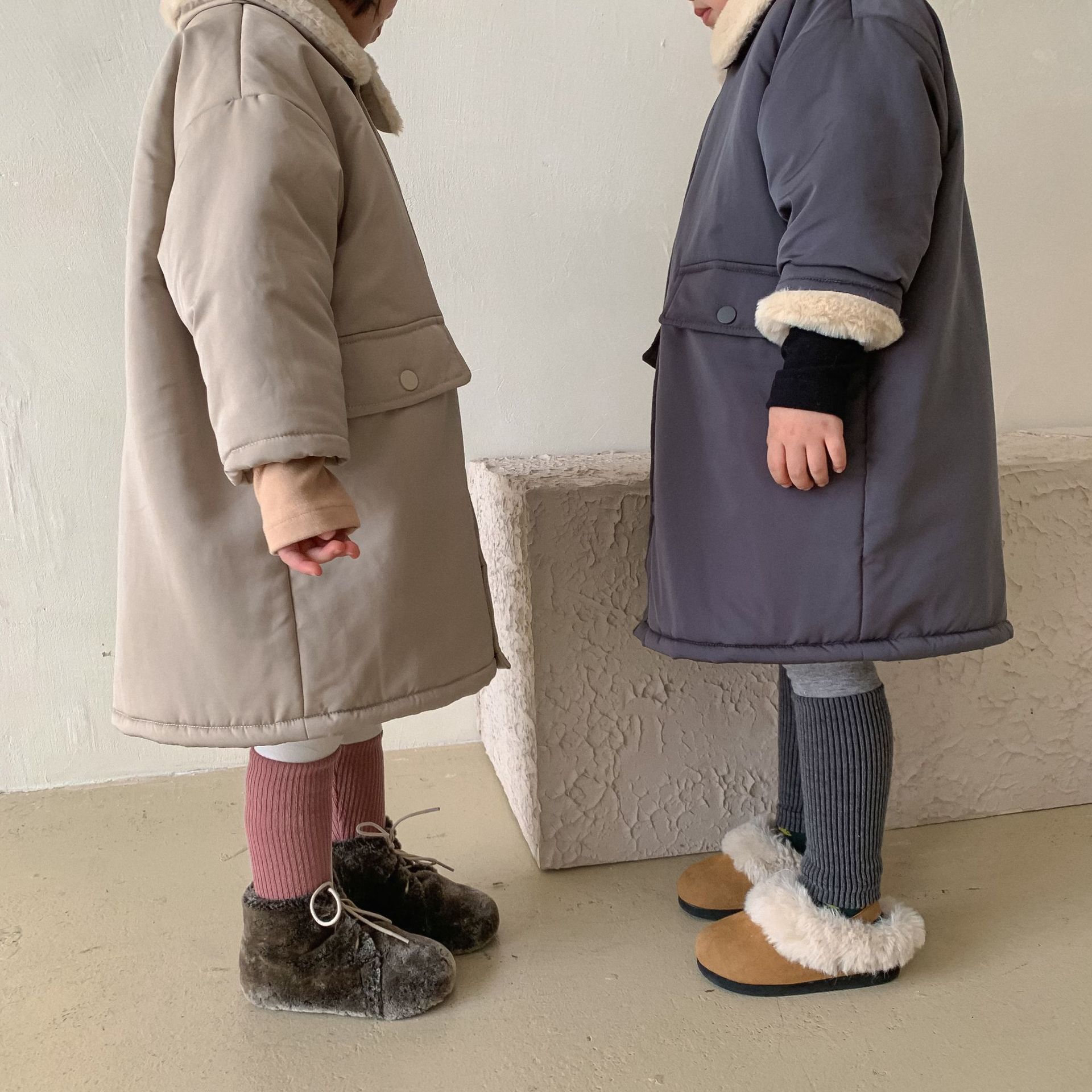 Manteau en duvet style coréen hiver enfants coton manteaux rembourrés couleur unie épaissir chaud parkas imitation cheveux de lapin enfants vêtements longs 221007